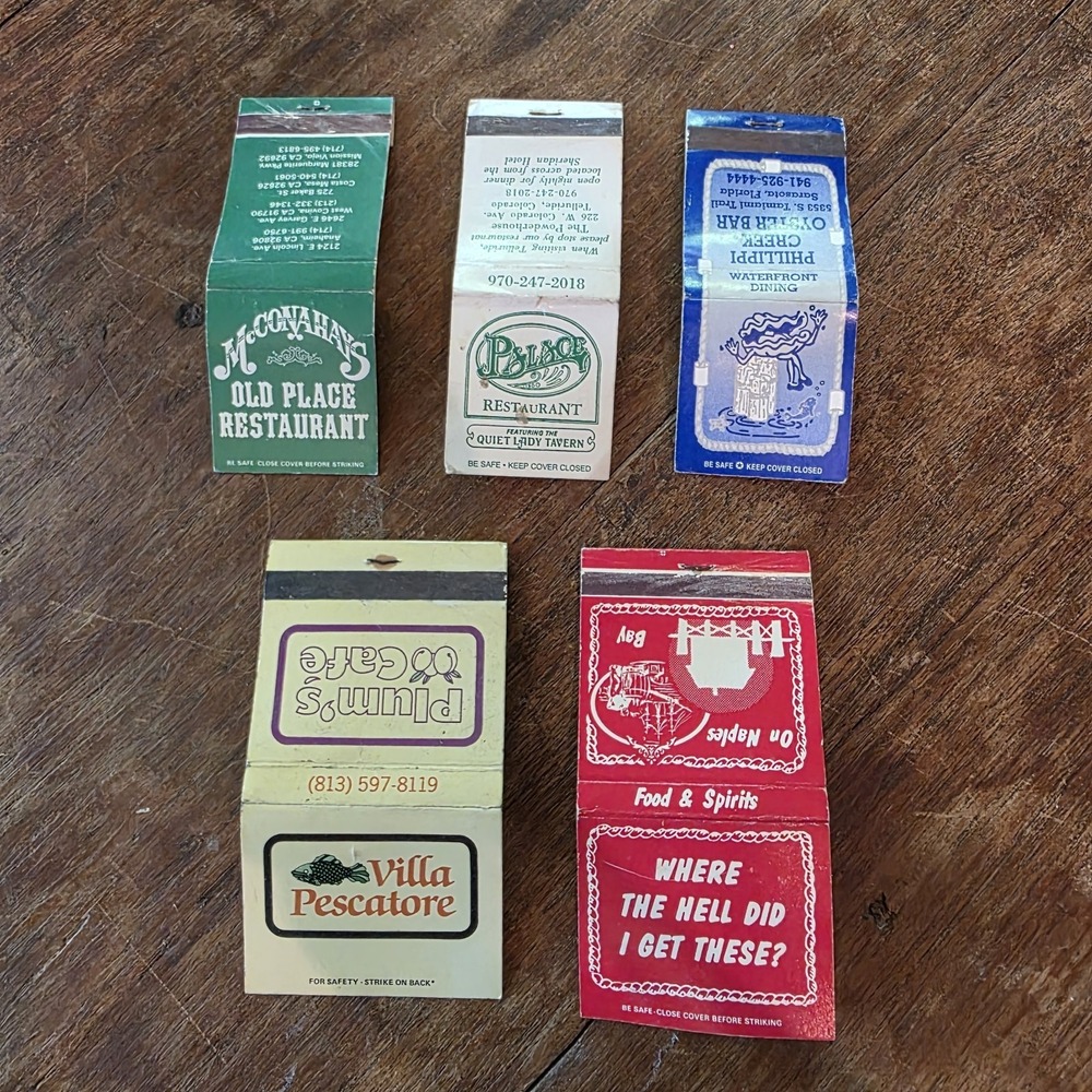 Vintage Matchbook Covers Lot of 5 FL CA CO Restaurants Front & Back Strikers